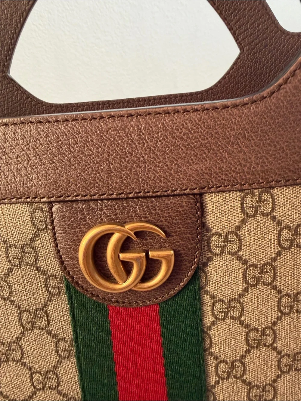 Gucci Medium Ophidia Cut Out Handle Tote GG Coated Canvas